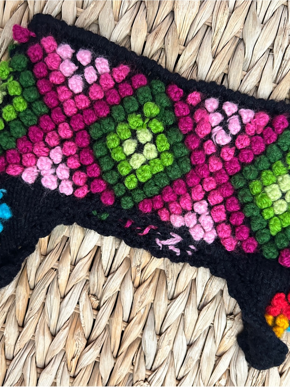 Peruvian Boho Popcorn Stitch Graphic Headband Geometric Pink Green Ear Warmer